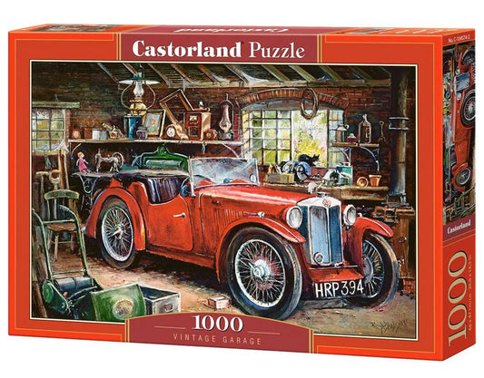 Vintage garage with the red classic car - 1000 piece