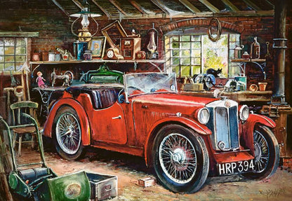 Vintage garage with the red classic car - 1000 piece