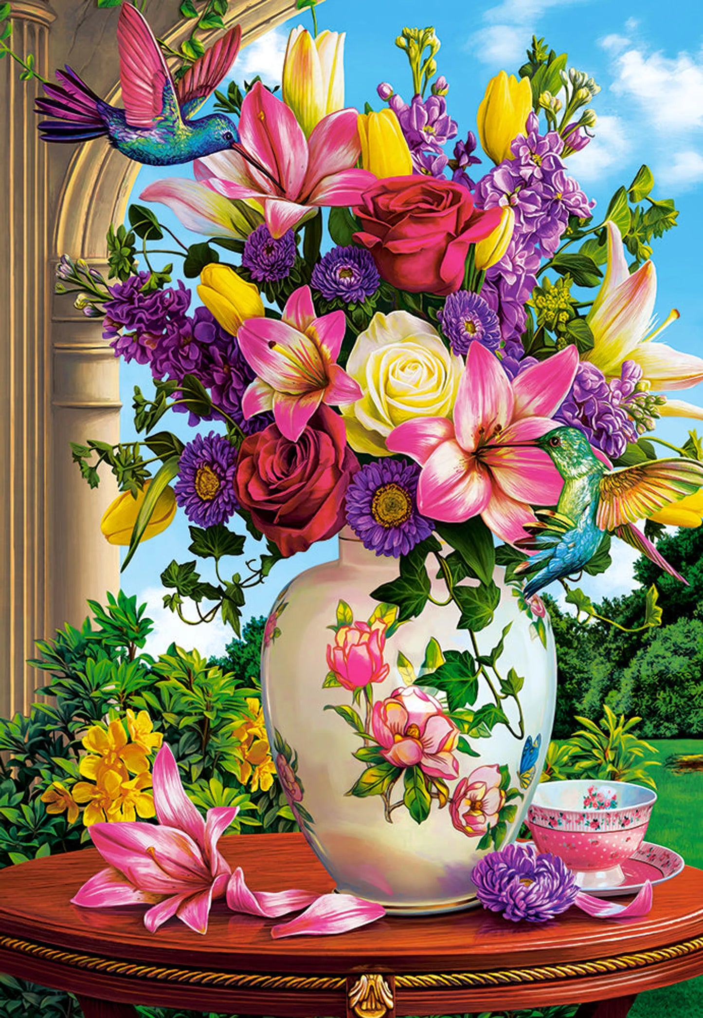 Vase with colorful flowers on table - 1500 Piece